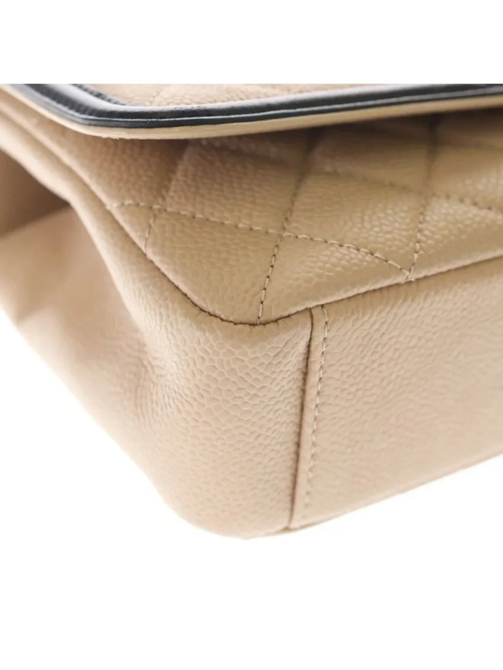 Chanel CC Figuri Quilted CC Logo Chain Shoulder Gold Caviar Leather Beige Black